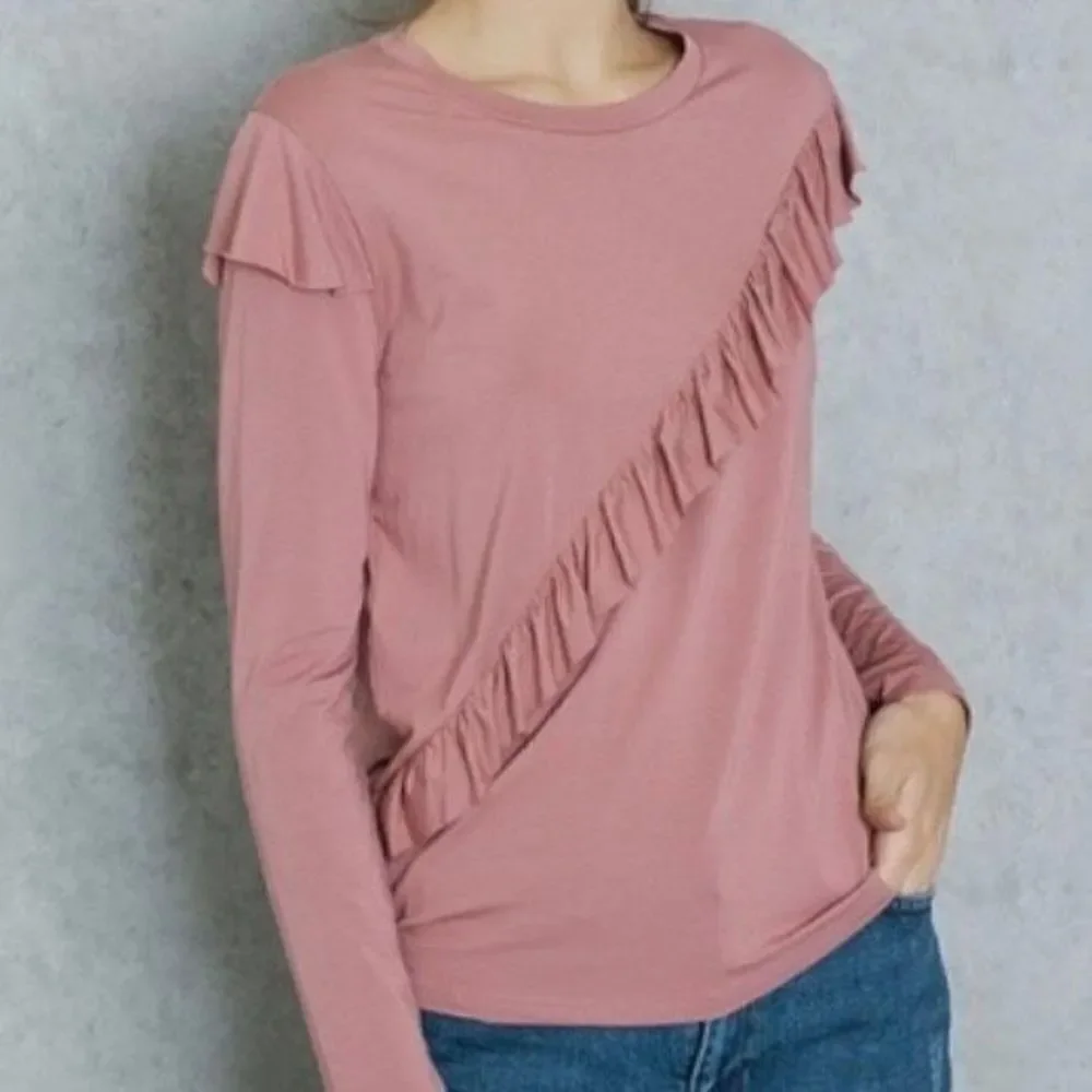 Top shop pink ruffle long sleeve blouse 8